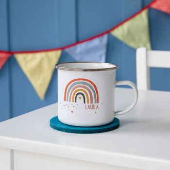 Children's Modern Earth Rainbow Personalised Enamel Mug, 6 of 7
