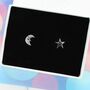 Happy Moon And Star Stud Earrings, thumbnail 1 of 2