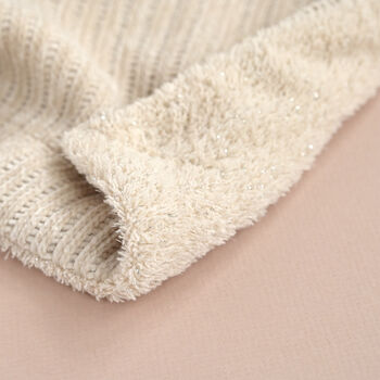 Personalised Beige Knitted Baby Blanket And Monkey Rattle Gift Set, 7 of 12