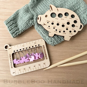 Pig Shaped Knitting Needle Gauge And Stitch Marker Set, 7 of 7