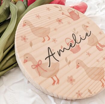Personalised Goose Baby Announcement Plaque | Wooden Baby Name Sign, 3 of 7