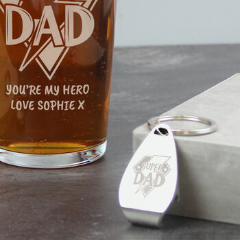 Super Dad Gift Beer Glass And Bottle Opener, 2 of 5