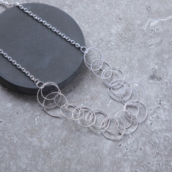 Silver Colour Interlinked Hoop Circle Necklace, 2 of 3