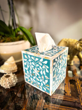 Mother Of Pearl Inlay Tissue Box | Jewelled Aqua, 5 of 5