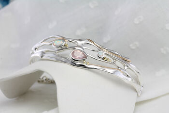 Faceted Rose Quartz And White Opal Adjustable Bracelet, 3 of 8