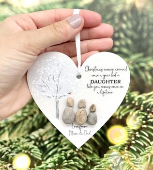 Personalised Sister Pebble Heart Bauble Decoration, 4 of 7