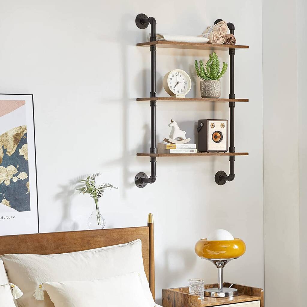 Three Tier Industrial Pipe Wall Mount Shelves, 1 of 6
