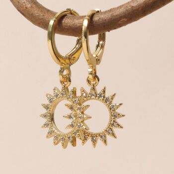 Delicate Gold Solstace Sun Charm Earrings, 2 of 6