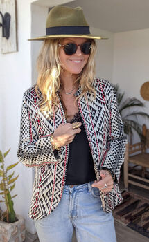 Zambezi Geometric Tribal Short Biker Jacket Coat, 2 of 12