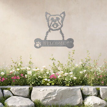 Custom Yorkshire Terrier Welcome Metal Wall Art Sign For Home And Garden Decor, 10 of 11