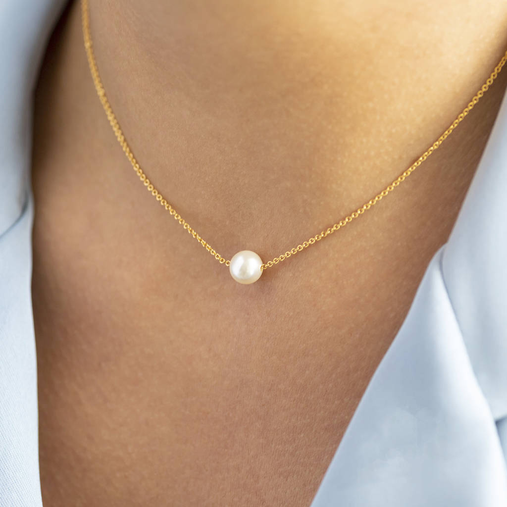 Freshwater Pearl on Gold Link Chain, Pearl With White Gold Necklace, Single Pearl  Gold Necklace, White Pearl Links Necklace, Floating Pearl - Etsy