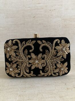 Black Velvet Rectangular Clutch Bag, 3 of 10