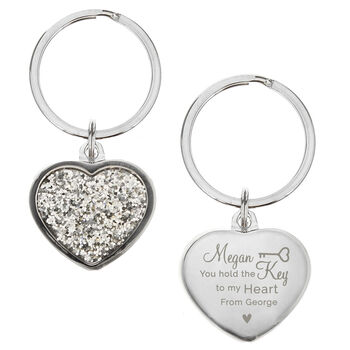 Personalised Valentines Diamante Heart Keyiring Gift, 3 of 3