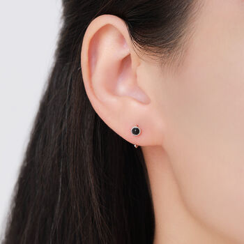 Genuine Black Onyx Huggie Hoop Earrings In Sterling Silver, 7 of 11