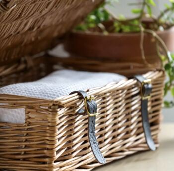 Traditional Lidded Wicker Basket With Leather Straps, 3 of 4