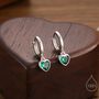 Sterling Silver Emerald Green Cz Heart Huggie Hoop, thumbnail 1 of 11