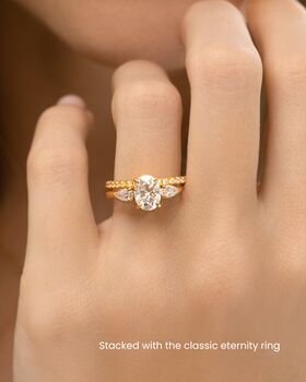 Two Ct Oval Moissanite Three Stone Engagement Ring, 9 of 10