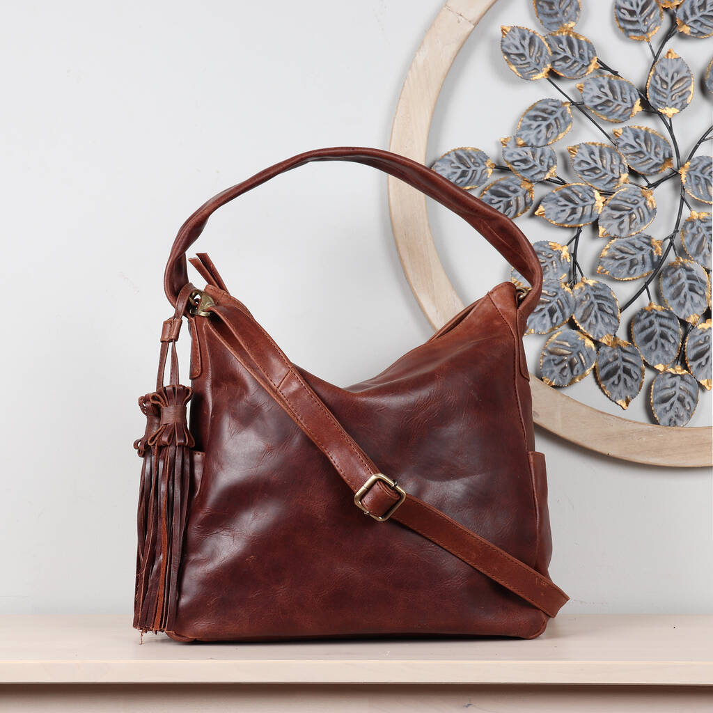 Maddy Leather Pocket Hobo Tote With Tassel By The Leather Store ...