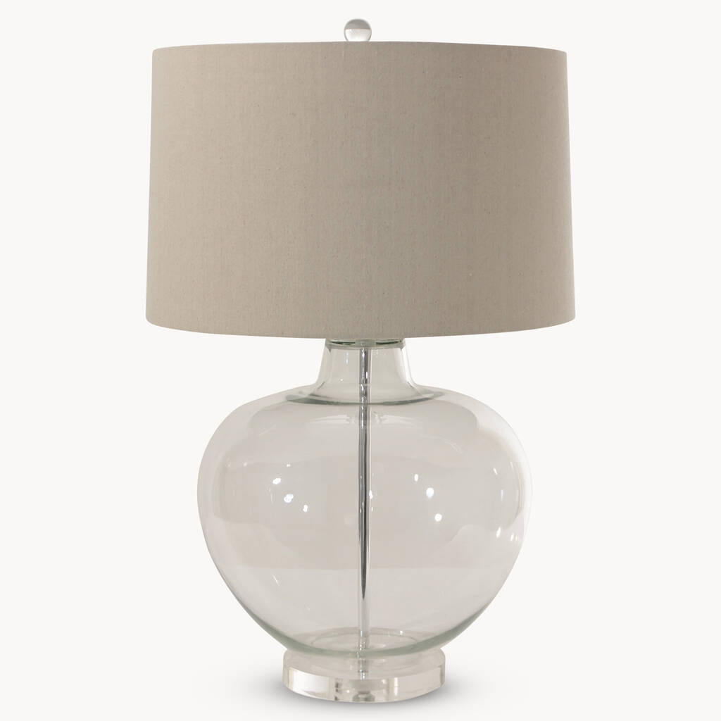 Clifton Clear Glass Table Lamp With Beige Shade By One.World