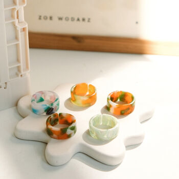 Orange Green Marble 90s Chunky Resin Rings Pack Of Five, 2 of 2