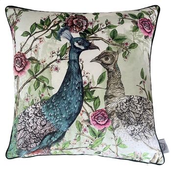 Iya Valley Love Story Peacocks And Japanese Blossom Cushion, 4 of 5