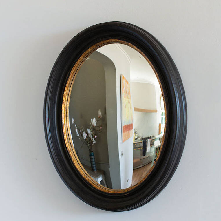 Black Wooden Oval Mirror By Lime Tree London