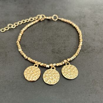 Gold Plated Hammered Disc And Bead Bracelet, 4 of 7