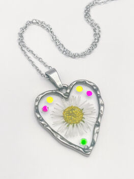 Heart Necklace With Daisy Flowers And Colourful Crystals, 8 of 12