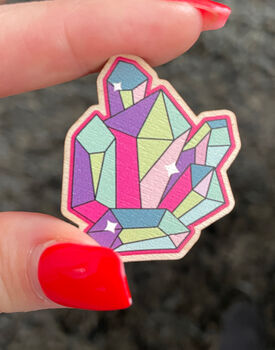 Eco Friendly, Wooden Pin, Crystal Cluster Brooch/Badge, 3 of 6