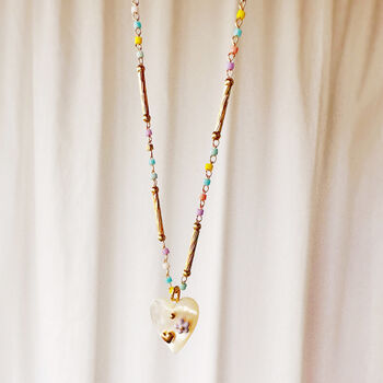 Mother Of Pearl Heart And Bright Beaded Chain Necklace, 12 of 12