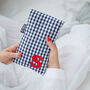 Personalised Navy Gingham Cute Hot Water Bottle, thumbnail 3 of 4
