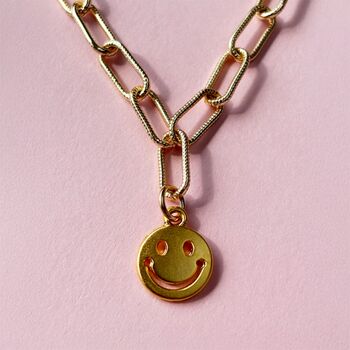 Smile Yourself Happy Charm Textured Chain Necklace, 3 of 4