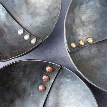 Personalised 11th Anniversary Hammered Steel Bowl With Metal Buttons, 2 of 6