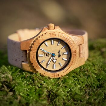 Nalu Small Bamboo Watch With Natural Cork Strap, 5 of 8