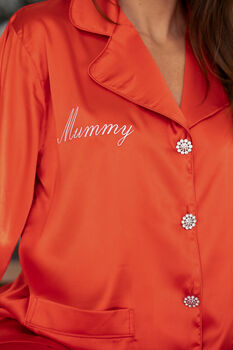 Matching Personalised Mum And Daughter Red Christmas Silky Pyjama Set, 9 of 12