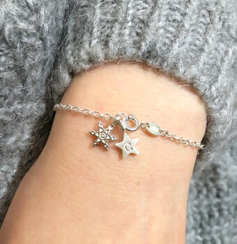 Personalised Sterling Silver Snowflake And Initial Star Necklace, 7 of 9