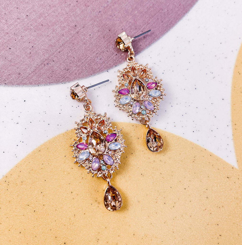 Gold Plated Art Deco Crystal Drop Earrings By Lucy Loves Neko