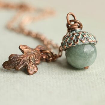 Verdigris Teal Gemstone Acorn Necklace, 6 of 12