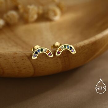 Sterling Silver Cz Crystal Rainbow Stud Earrings, 4 of 12