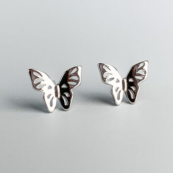 Sterling Silver Simple Butterfly Stud Earrings, 2 of 7