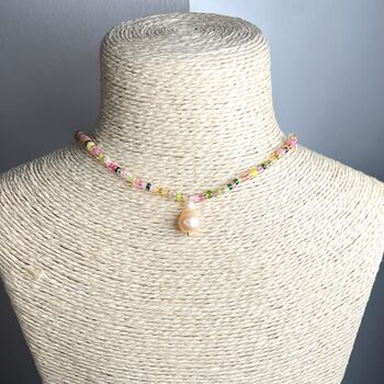 Pearl Pendant Handmade Beaded Necklace, 7 of 9
