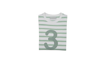 Seafoam + White Breton Striped Number/Age T Shirt, 4 of 6