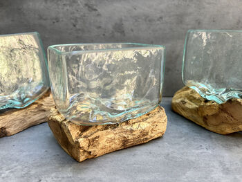 10cm Molten Glass Square Bowl On Teak Root Base, 3 of 12
