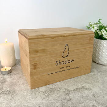 Personalised Bamboo Urn For Pet Cremation Ashes Dog/Cat Design, 2 of 12
