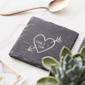 Carved Heart Personalised Slate Coaster, 2 of 3