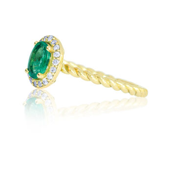 Iris Gold Ring, Emerald And Natural White Diamonds, 2 of 5
