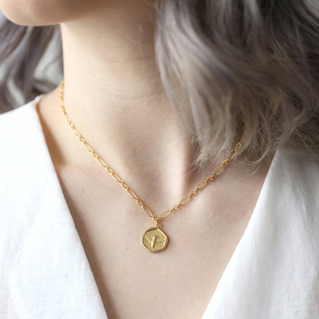 Gold Wax Seal Bee Pendant Necklace By Lisa Angel