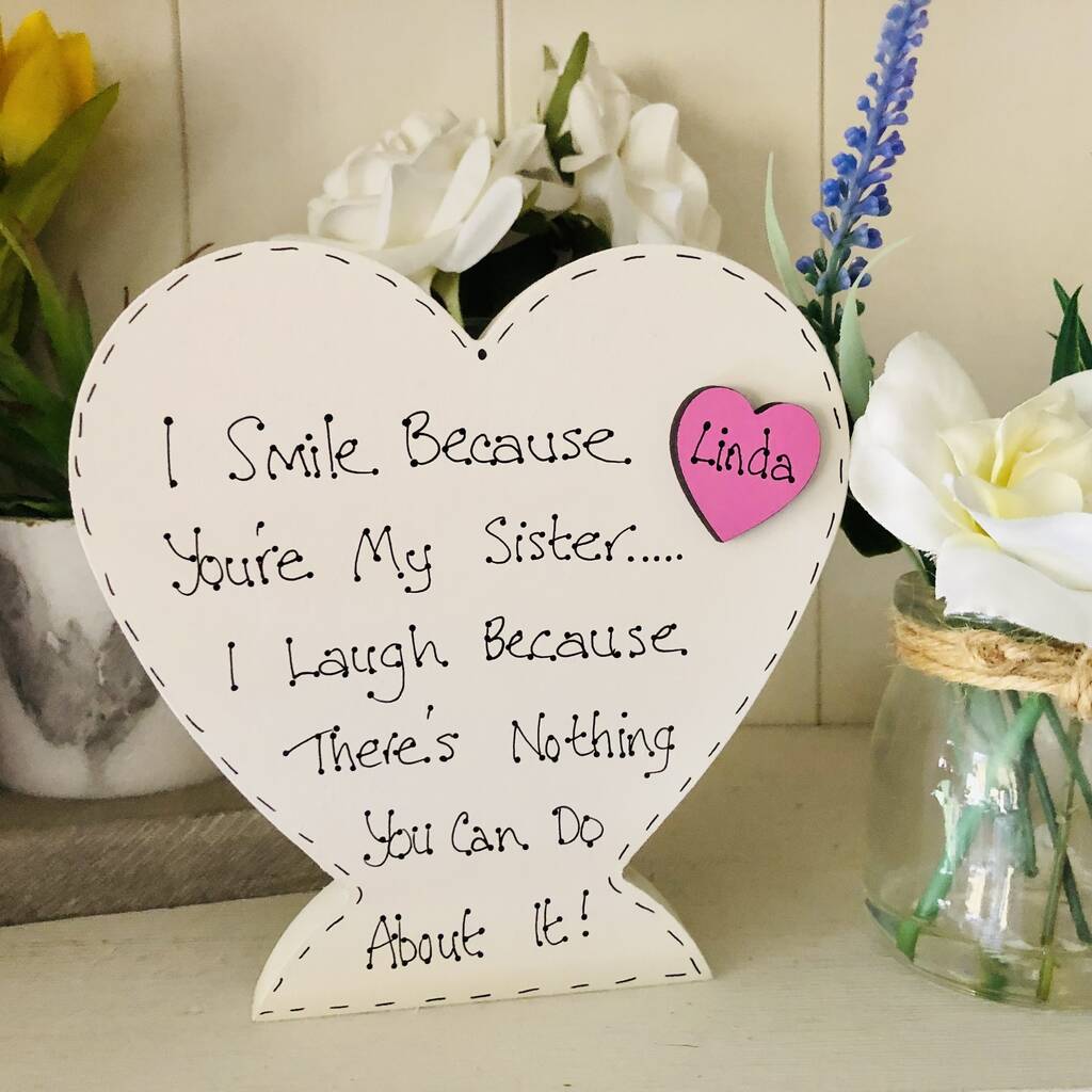 Personalised Sister Funny Wooden Heart, 1 of 5