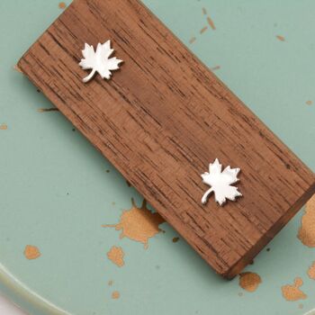 Maple Leaf Stud Earrings In Sterling Silver, 3 of 12