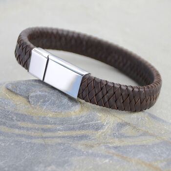 Men's Personalised Leather Plait Message Bracelet, 5 of 8